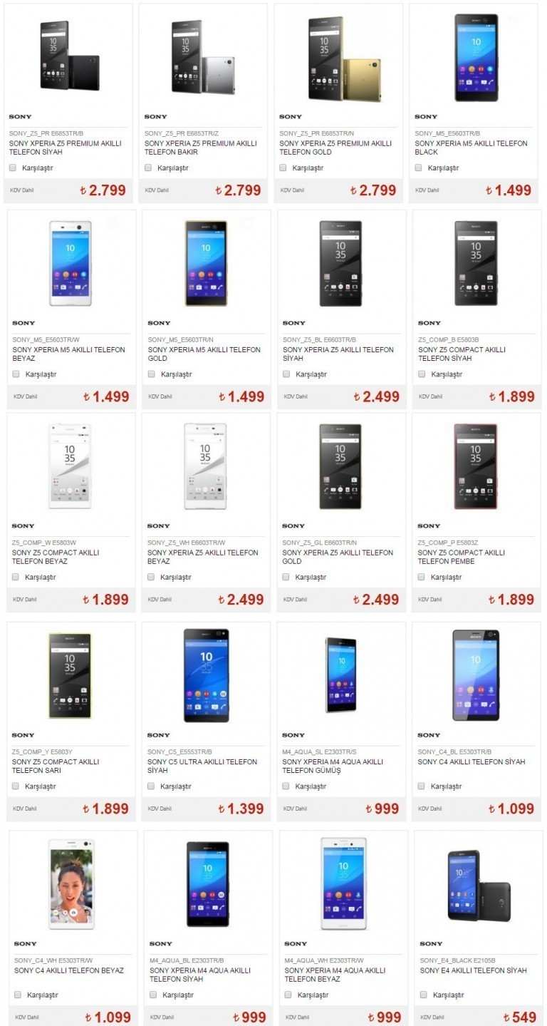 Sony Telofon Resim Marka ve Fiyatları