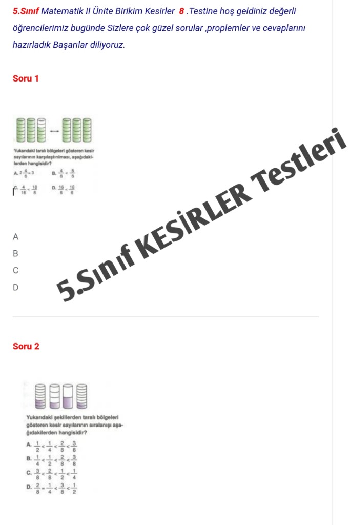 5.Sınıf Birikim Kesir Testleri ve Cevapları (8)