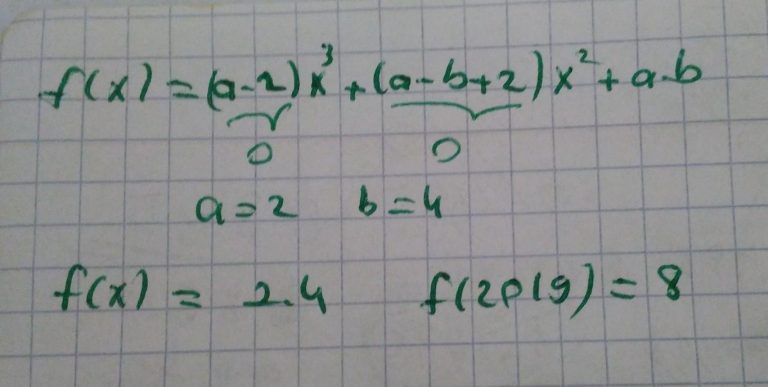 F(x) = (a – 2)x3 + (a – b + 2)x2 + a.b fonksiyonu sabit fonksiyon olduğuna göre, f(2019) kaçtır?​