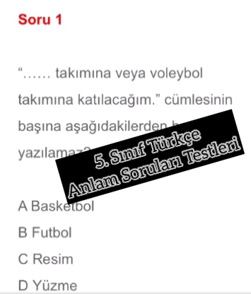 5. Sınıf Türkçe Anlam Soruları Testleri