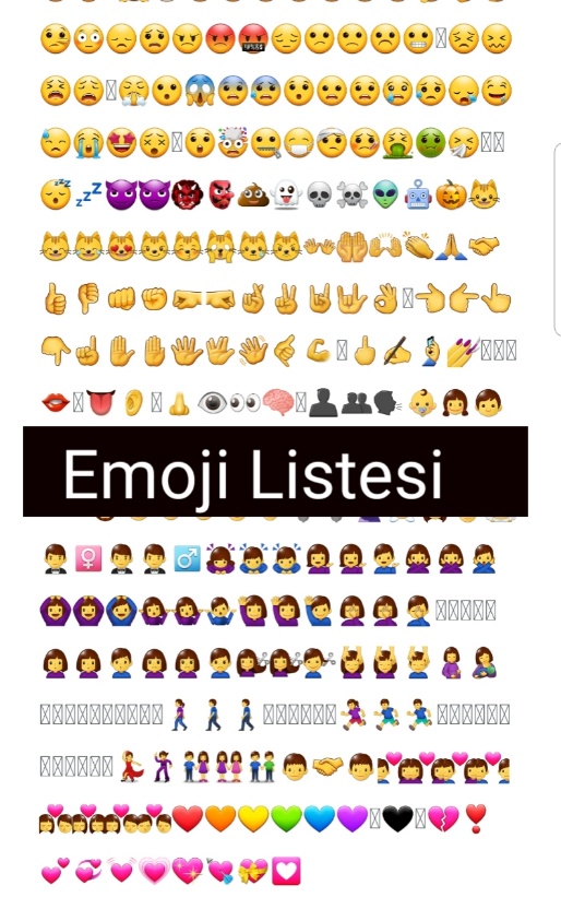 Emoji Listesi (Hayvanlar,insanlar,aktiviteler,Bayrak,Gülen Yüz, Yiyecekler vs)